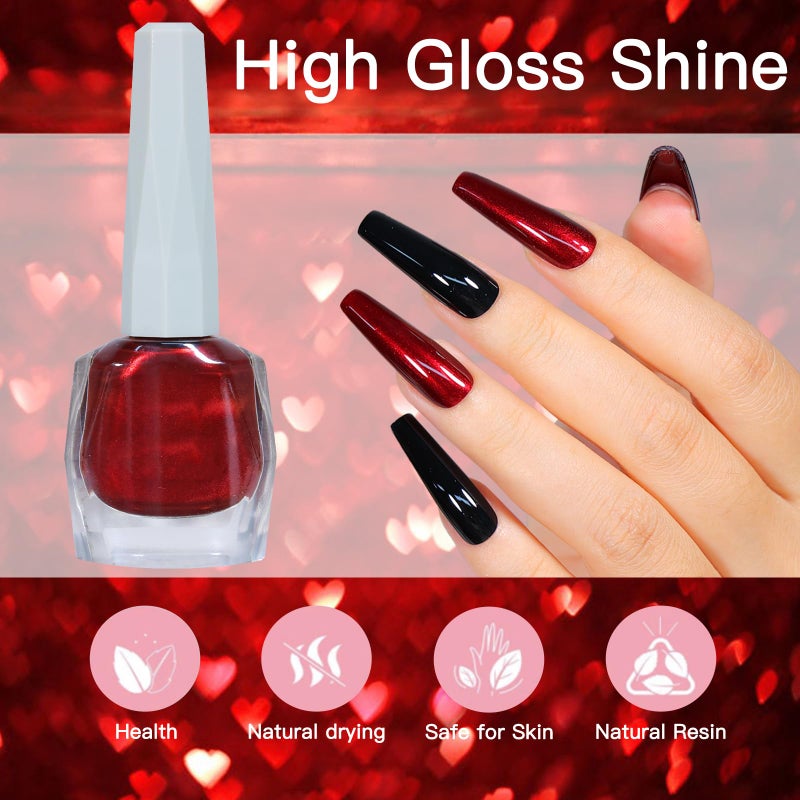 JimysCo COSMOO 12ml Wine Red Nail Polish, Burgundy Quick Dry Nail Lacquer, Super Lustrous Nail Enamel Polish, Iridescent Ultrachrome Nail Art Varnish - Image 4