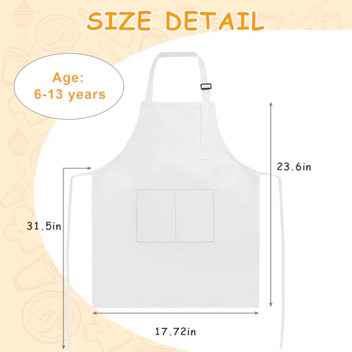 IAGBIBUI 12 Pack Kids Aprons Bulk with 2 Pockets Adjustable Chef Art Apron Kids Painting Aprons for Cooking Baking Crafting Grilling for Boys Girls Age 6-13 Years(White) - Image 2