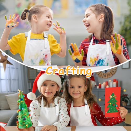 IAGBIBUI 12 Pack Kids Aprons Bulk with 2 Pockets Adjustable Chef Art Apron Kids Painting Aprons for Cooking Baking Crafting Grilling for Boys Girls Age 6-13 Years(White) - Image 5