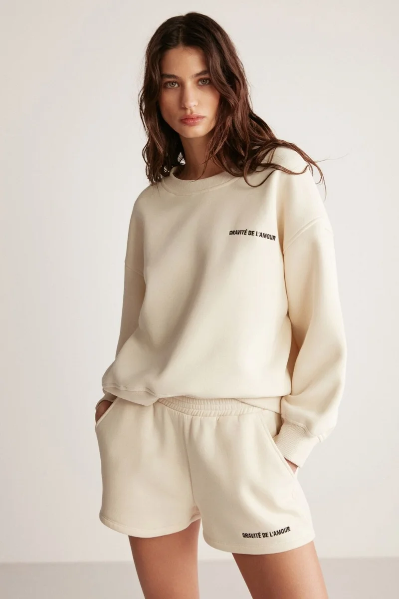 GRIMELANGE Jennifer Women's Crew Neck Printed Detail Vanilla Sweatshirt