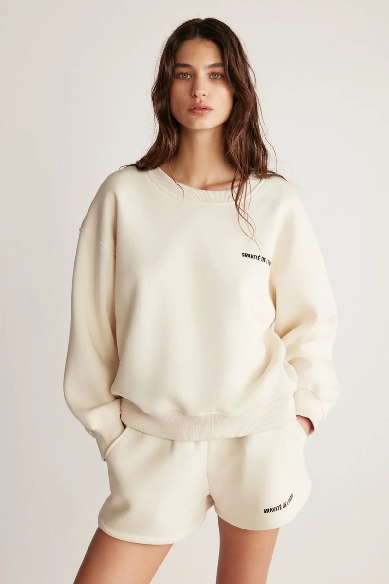 GRIMELANGE Jennifer Women's Crew Neck Printed Detail Vanilla Sweatshirt