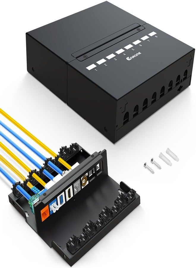 Enmane 8 Port Blank Keystone Patch Panel Shielded Compatible with LC/SC/ST/FC/USB/HDMI Keystone Jack for Desk Mount Home Ethernet Termination Box - Image 1