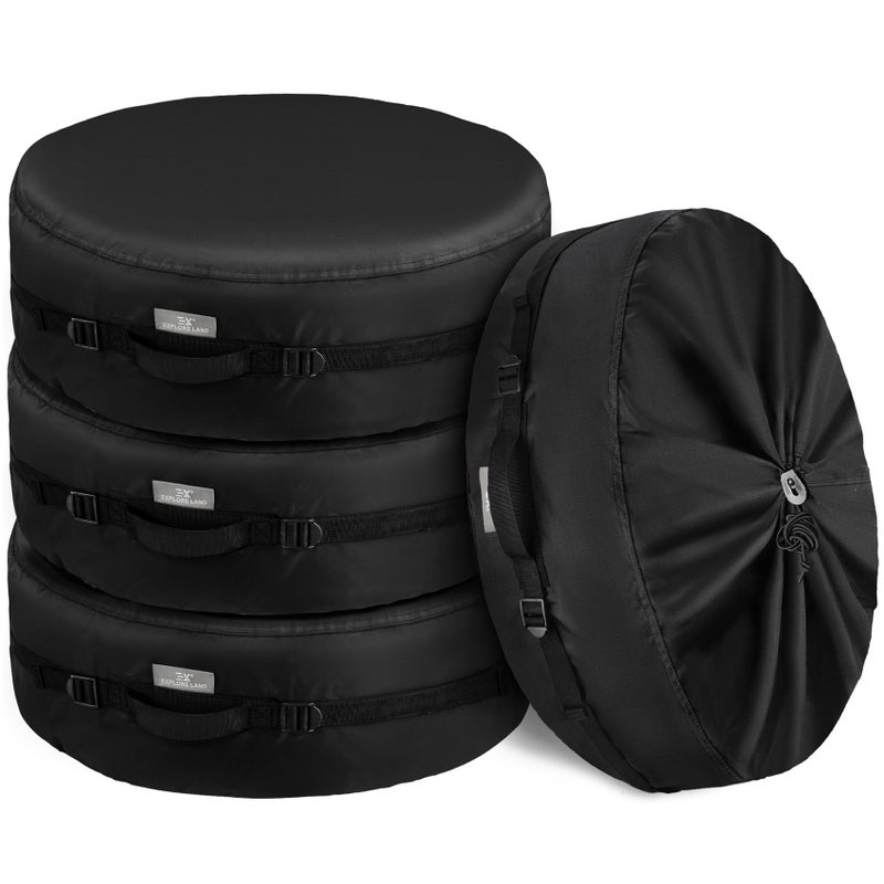 AUTOKAY Explore Land Seasonal Tire Cover Spare Tire Bag with Handle Heavy Duty Winter Wheel Storage Tote Against Dust and Scratches 4 Pack Fits Diameters 262875 Black - Image 2