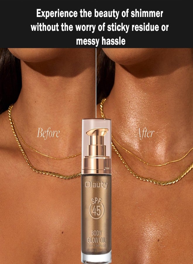 MinFei Shimmer Body Oil, SPF 45 Broad Spectrum,Sunscreen Shimmer Body Oil with Coconut Oils,Long Lasting Liquid Luminizer for Body & Face, Highlighter Illuminator body Makeup(Glistening Bronze, 30ML) - Image 3