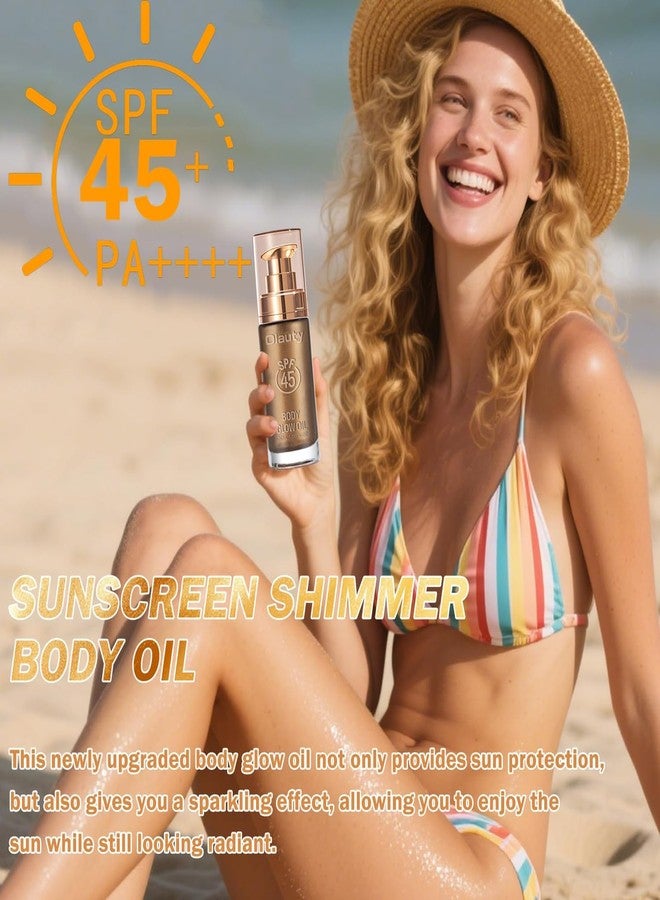 MinFei Shimmer Body Oil, SPF 45 Broad Spectrum,Sunscreen Shimmer Body Oil with Coconut Oils,Long Lasting Liquid Luminizer for Body & Face, Highlighter Illuminator body Makeup(Glistening Bronze, 30ML) - Image 2