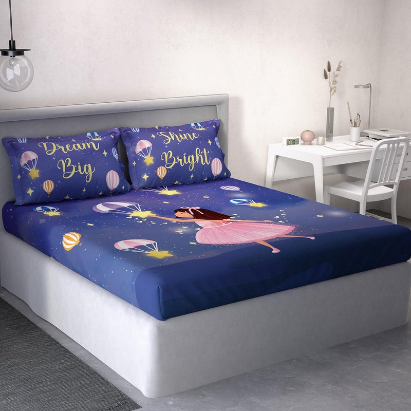 DDECOR Live beautiful Ddecor Little Brats Collection Bedsheet Set 100 Cotton Bedsheet for Double Bed 145 TC Kids Double Bedsheet with 2 Pillow Covers Blue  - Image 1