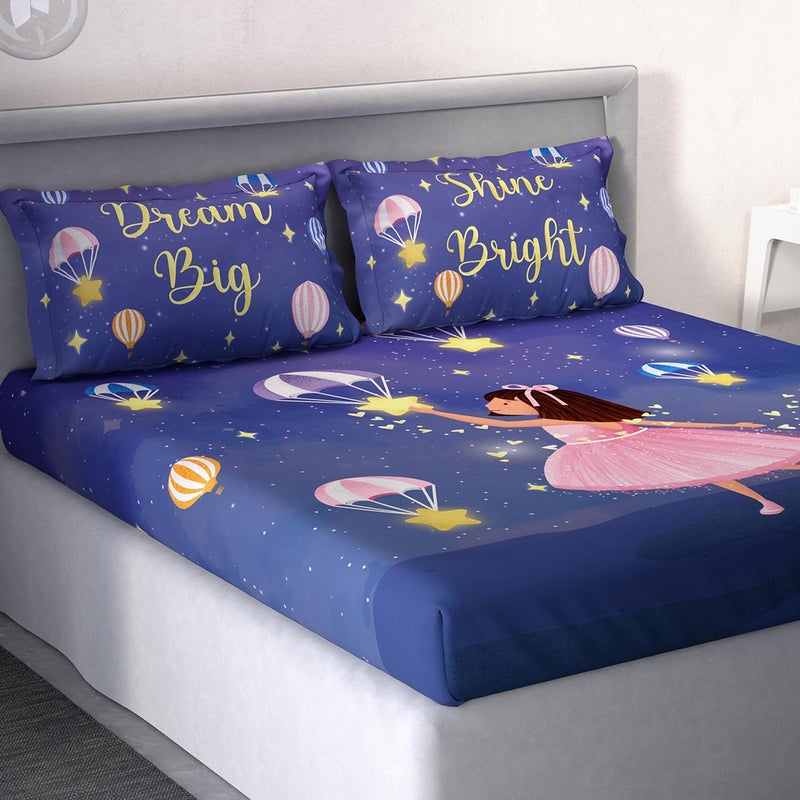 DDECOR Live beautiful Ddecor Little Brats Collection Bedsheet Set 100 Cotton Bedsheet for Double Bed 145 TC Kids Double Bedsheet with 2 Pillow Covers Blue  - Image 2