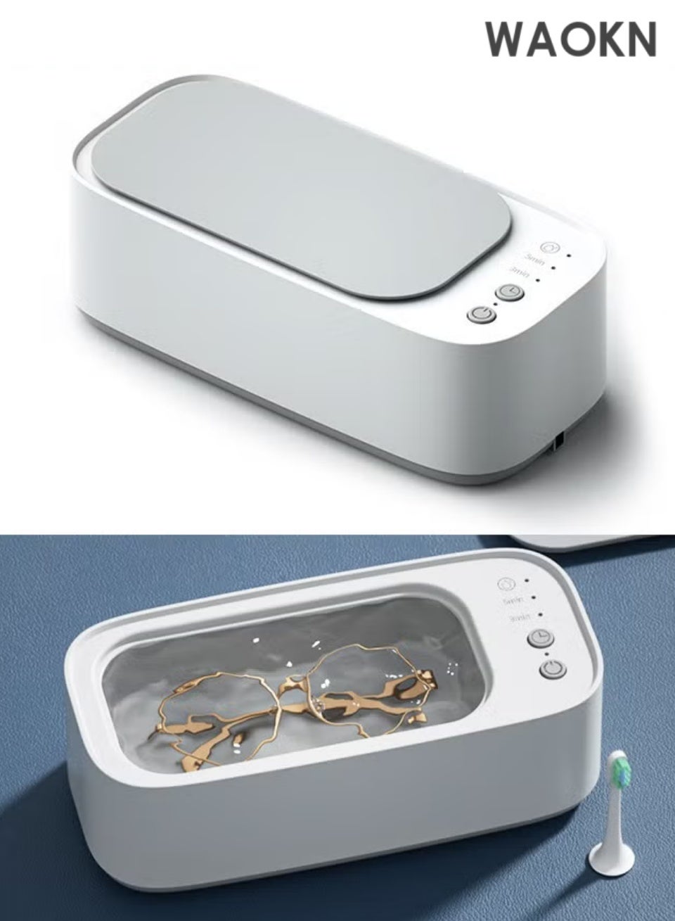 WAOKN Ultrasonic Cleaner,Jewelry Cleaning Machine,48KHz Glasses Cleaner,Professional Ultrasonic Cleaner Machine For Jewelry Ring Eyeglasses Watches Dentures Coins Razors And Blade Razor,White