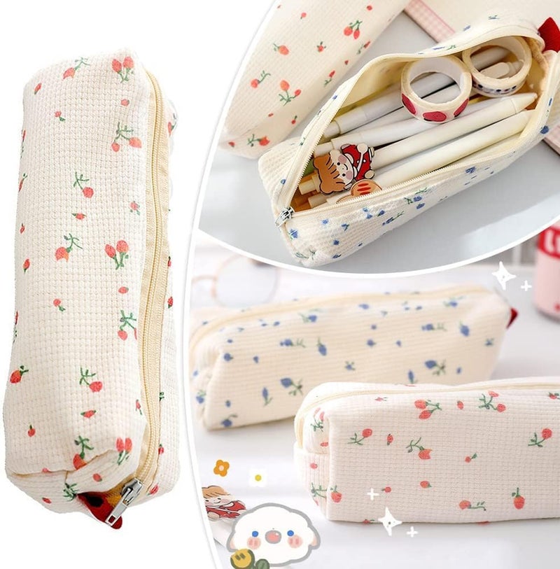 Floral Prints Small Pencil Bag - Cotton Zipper Pen Pouch (2 Pcs) - Image 2