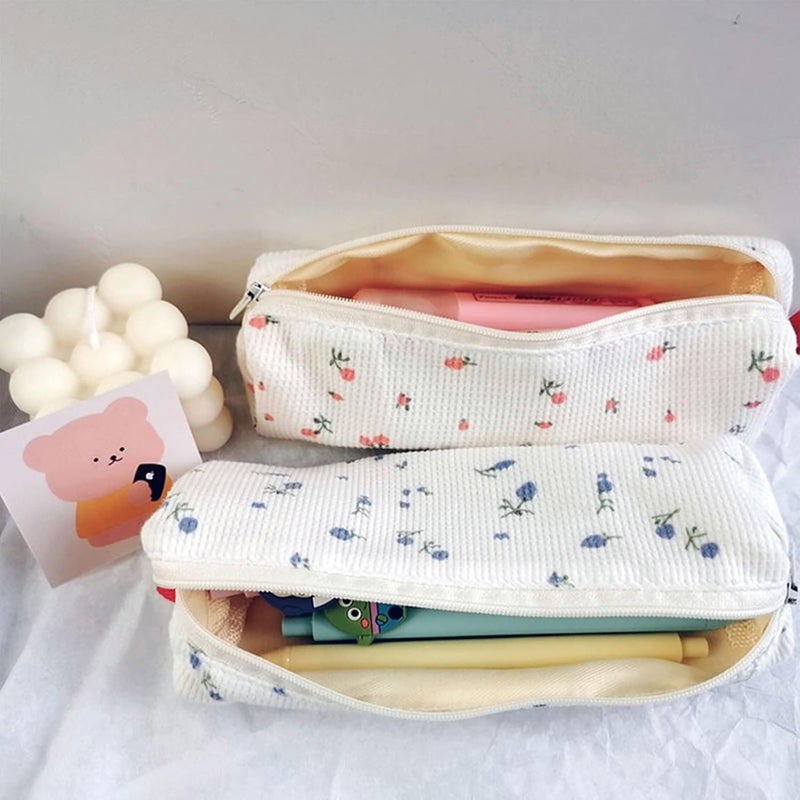 Floral Prints Small Pencil Bag - Cotton Zipper Pen Pouch (2 Pcs) - Image 3