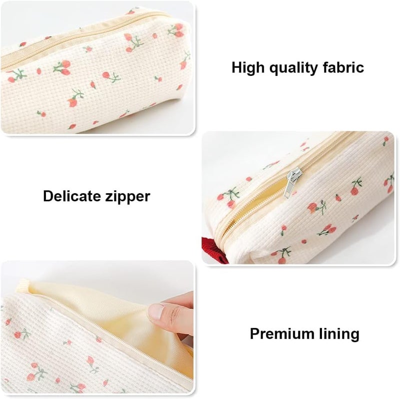 Floral Prints Small Pencil Bag - Cotton Zipper Pen Pouch (2 Pcs) - Image 4