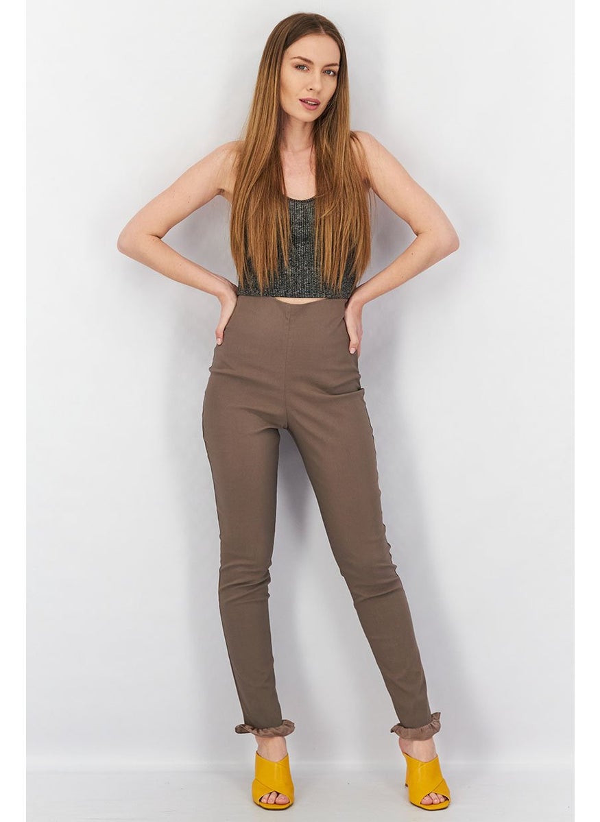 Vesper Women Slim Fit High Rise Solid Pants, Dark Grey  - Image 3