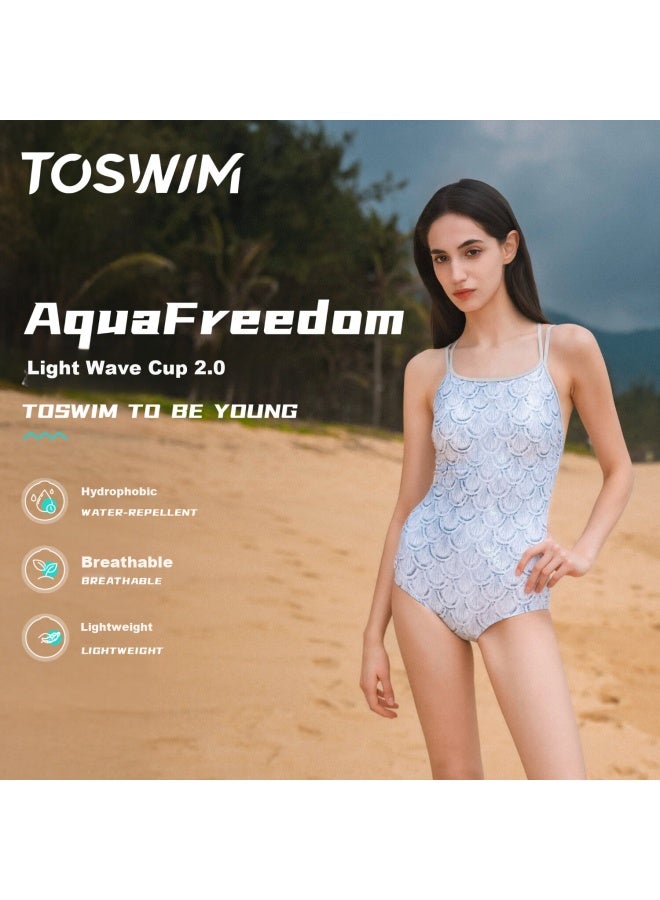 Toswim Women's One Piece Swimsuit Triangle Thin Shoulder Strap Slimming Tummy Covering Swimsuit Female Moonlight Mermaid L - Image 1