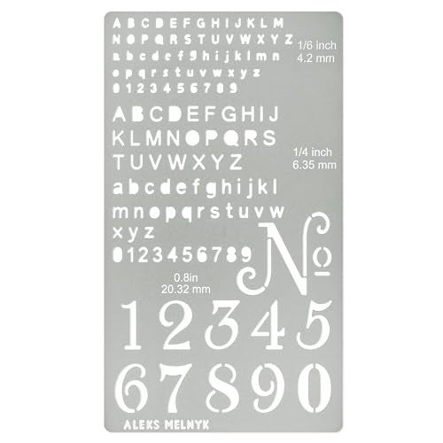 Aleks Melnyk No422 Metal Stencil Tiny Letters Normografo Pyrography Wood Burning 1 PCS Template Engraving Wood and Patterns Alphabet and Number Lettering Letting Bullet Journaling