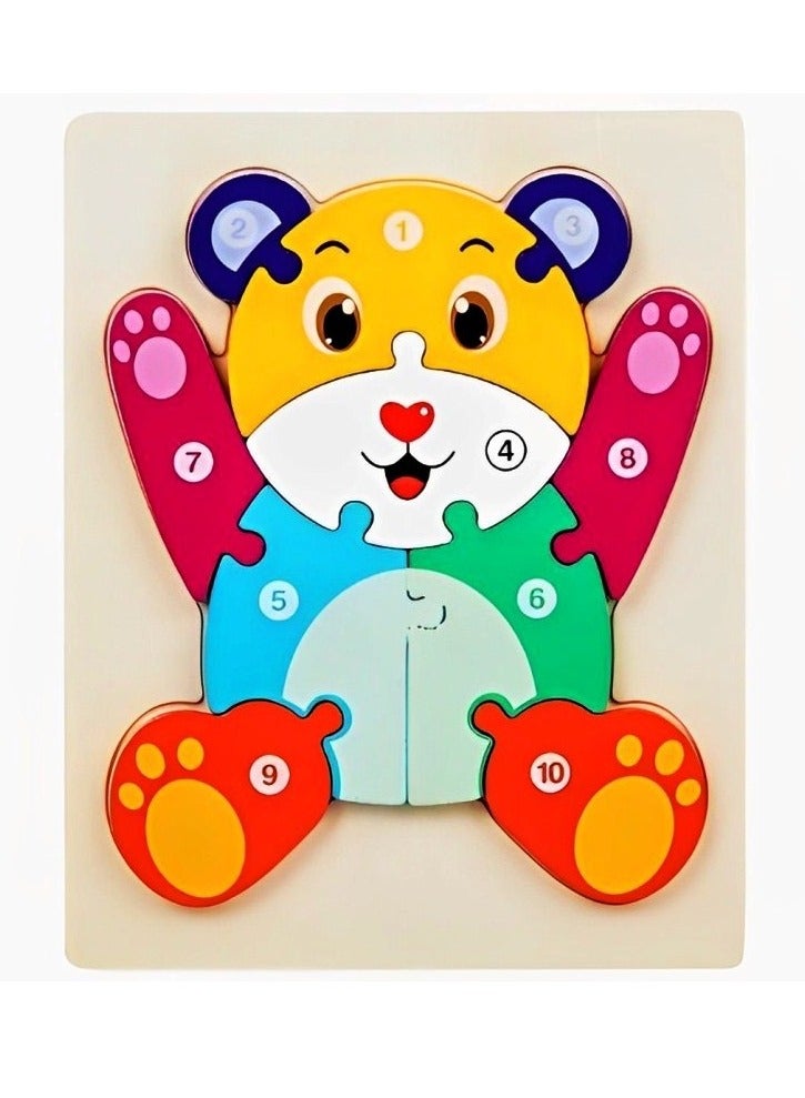 ألغاز خشبية ثلاثية الأبعاد مصممة بأشكال حيوانات ملونة للأطفال، أدوات دعم التعليم المبكر للآباء والمعلمين، ألوان وأنماط جذابة، صممت لتنمية المهارات الحركية من مونتيسوري، هدايا رائعة  (شكل دب) - Image 1