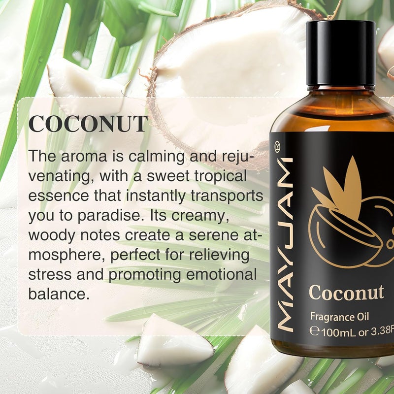 100ML/3.38FL.OZ Coconut Fragrance Oils with Glass Dropper, Essential Oils for Diffusers for Home, Long Lasting Scented Oils for Diffusers Soap Candle Making - Image 3