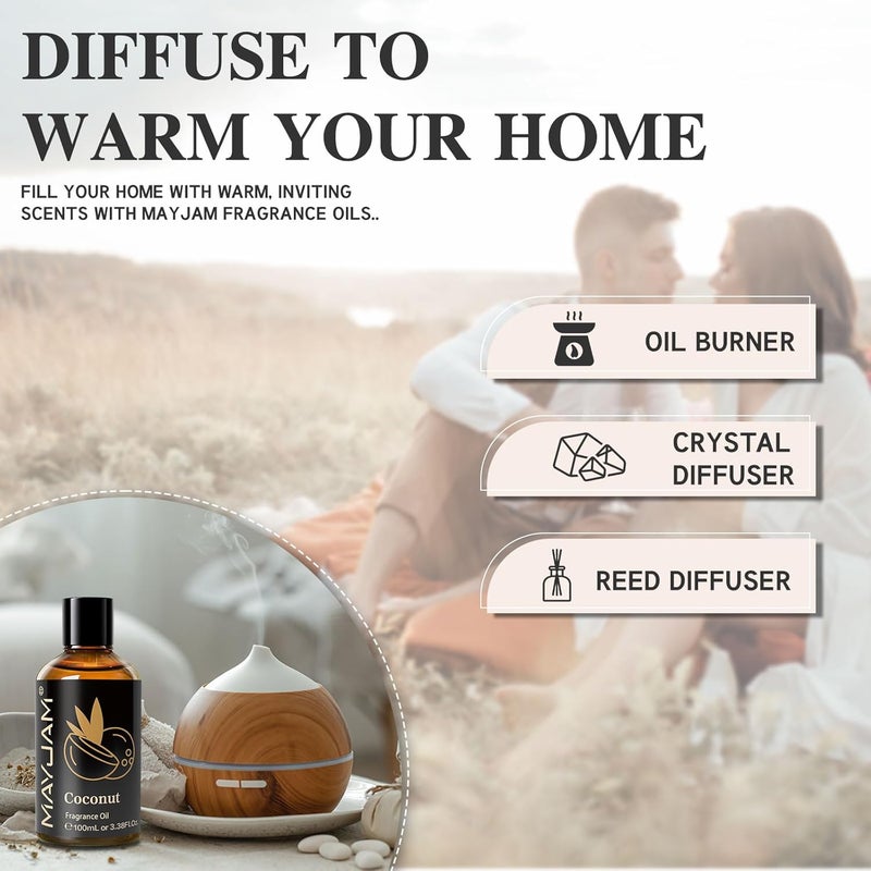 100ML/3.38FL.OZ Coconut Fragrance Oils with Glass Dropper, Essential Oils for Diffusers for Home, Long Lasting Scented Oils for Diffusers Soap Candle Making - Image 5
