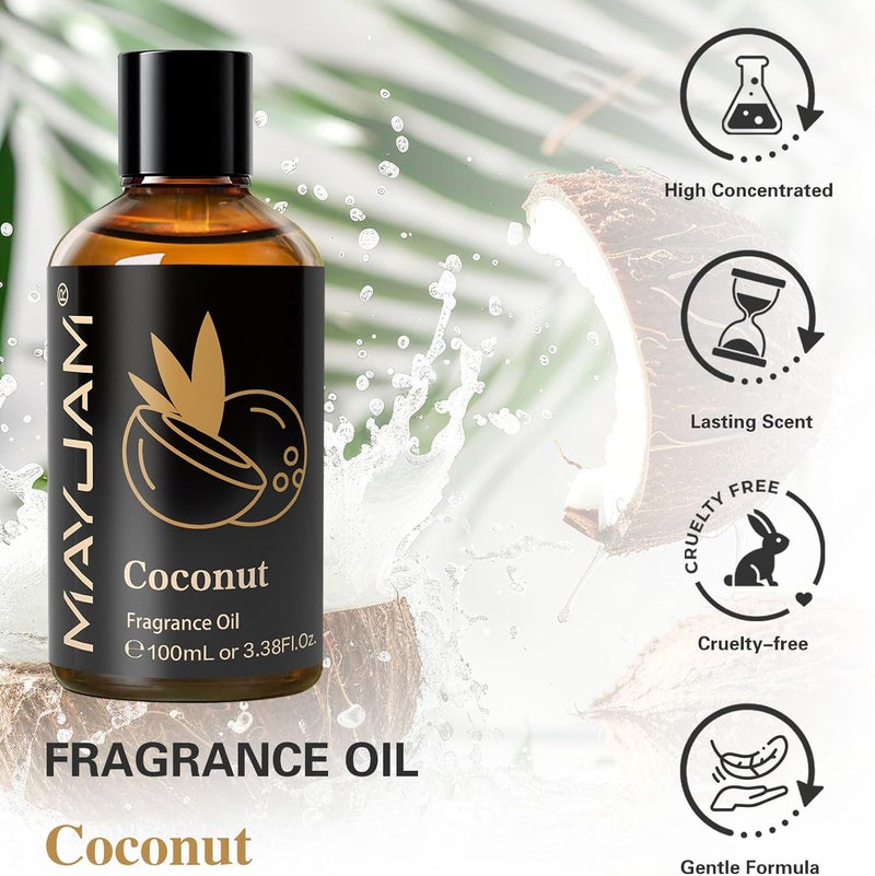 100ML/3.38FL.OZ Coconut Fragrance Oils with Glass Dropper, Essential Oils for Diffusers for Home, Long Lasting Scented Oils for Diffusers Soap Candle Making - Image 2
