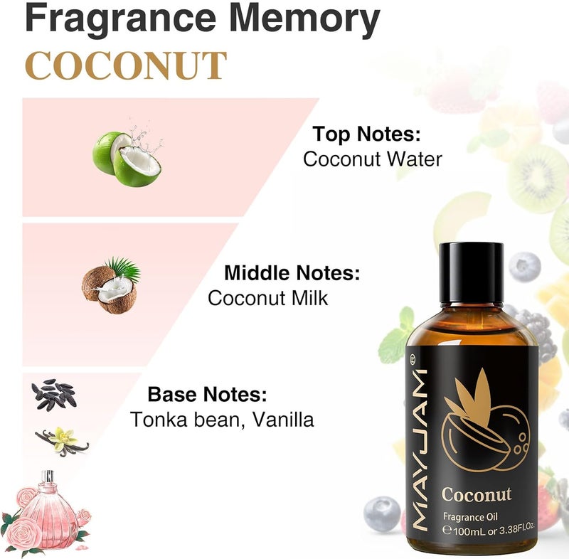 100ML/3.38FL.OZ Coconut Fragrance Oils with Glass Dropper, Essential Oils for Diffusers for Home, Long Lasting Scented Oils for Diffusers Soap Candle Making - Image 4