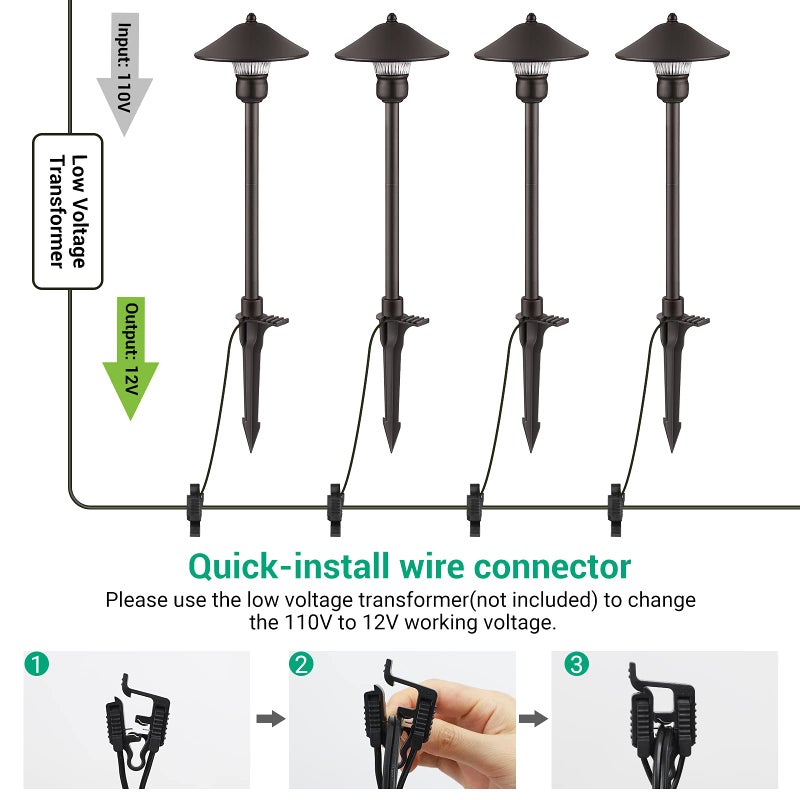 EDISHINE Low Voltage Pathway Lights, 3W 150 LM 3000K 16.5â€œ Tall LED Landscape Lights, 12V AC/DC 50,000Hrs Waterproof Aluminum Housing Outdoor Landscape Lighting for Path, Yard, Garden - Image 4