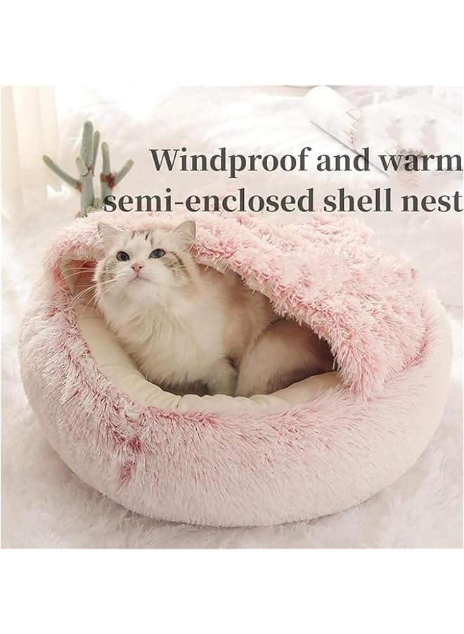 سرير كوزي كوكون للكلاب - سرير فاخر للكلاب الشتوي بتصميم مغطى، بألوان رمادي وبلش. - Image 2