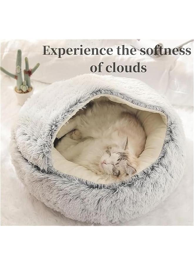 سرير كوزي كوكون للكلاب - سرير فاخر للكلاب الشتوي بتصميم مغطى، بألوان رمادي وبلش. - Image 3