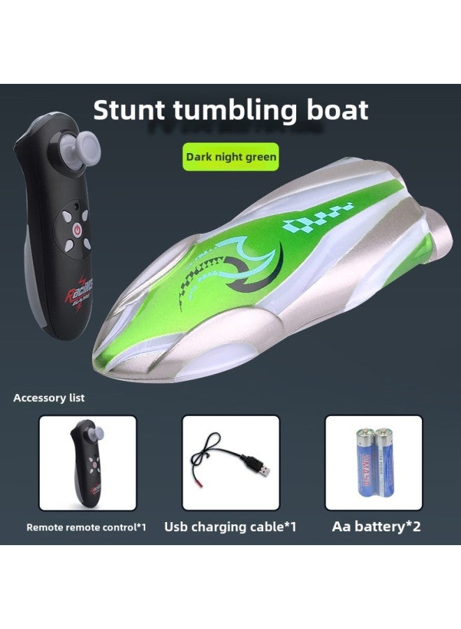 Fishing Special Remote Control Boat Remote Control Submarine Model Mini Black Technology Children's Birthday Gift Boys Electric-Color:Stunt Remote Control Boat [dark Night Green] Colorful Rolling  - Image 1