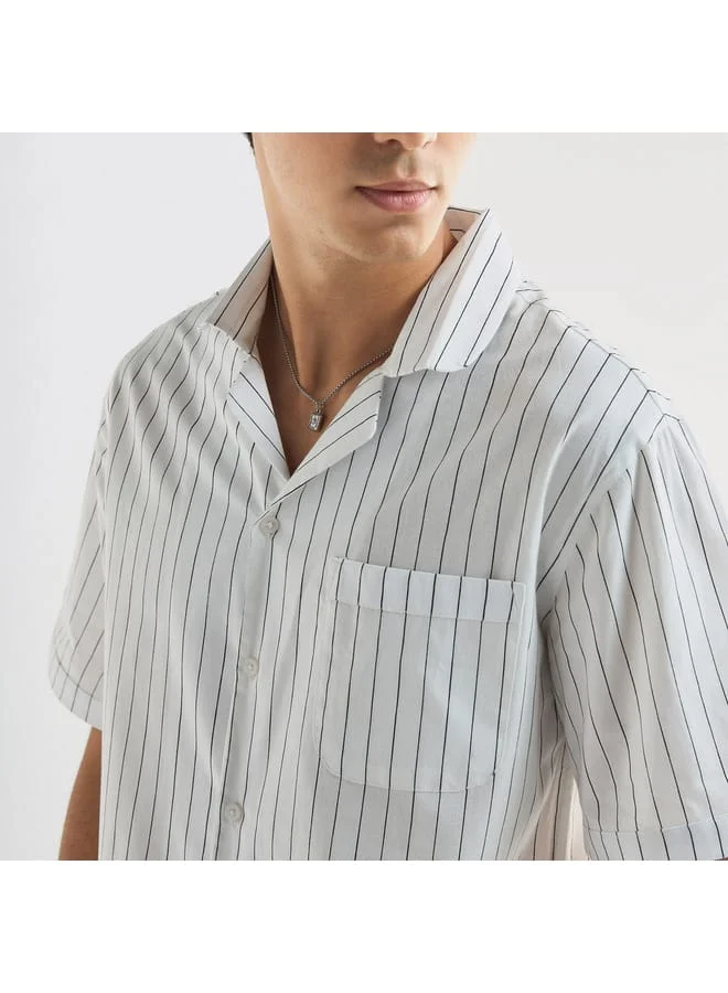 Splash FAV Regular Fit Striped Shirt with Camp Collar and Short Sleeves