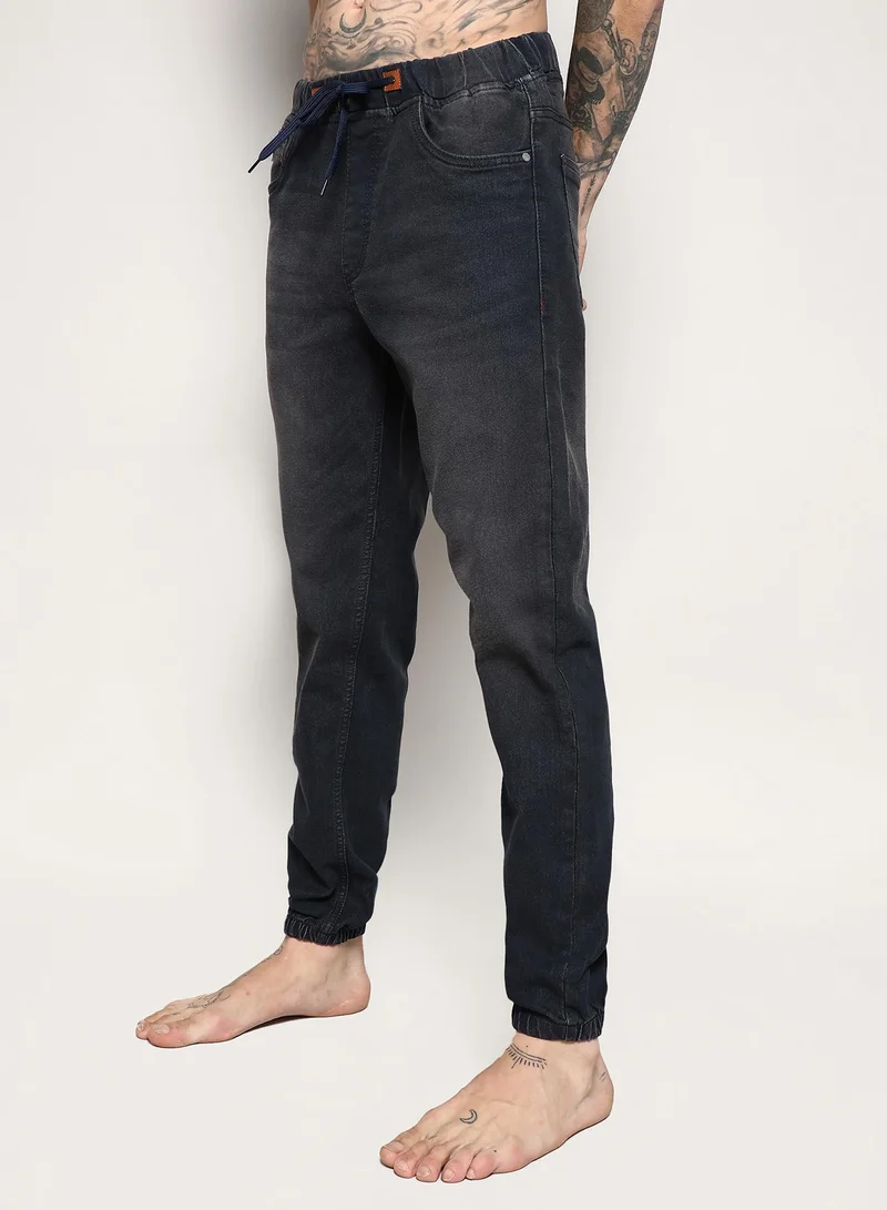 CAHOOT  Men's Dark Grey Cinched Hem Denim Jeans for Men | Best Price UAE