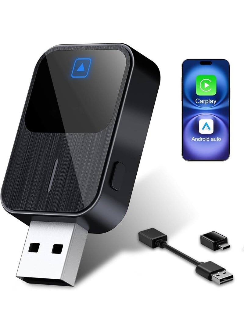 محول أندرويد أوتو لاسلكي 2025، محعل كاربلاي لاسلكي مع منفذ USB/Type-C جاهز للتشغيل، محول كاربلاي، محعل كاربلاي للسيارات، محعل كاربلاي لاسلكي لنظام iOS 12 / أندرويد 11 أو أحدث. - Image 1