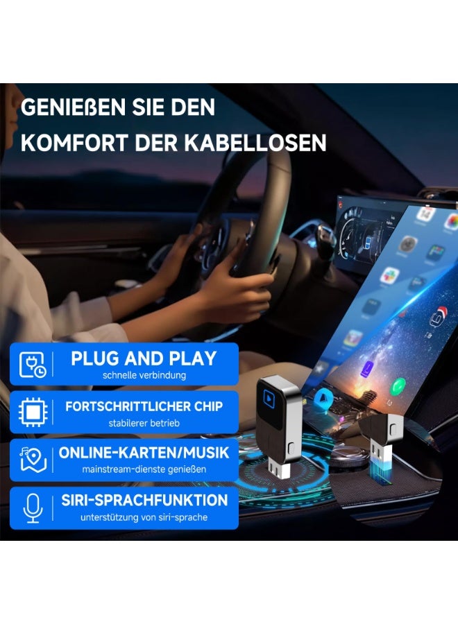 محول أندرويد أوتو لاسلكي 2025، محعل كاربلاي لاسلكي مع منفذ USB/Type-C جاهز للتشغيل، محول كاربلاي، محعل كاربلاي للسيارات، محعل كاربلاي لاسلكي لنظام iOS 12 / أندرويد 11 أو أحدث. - Image 2