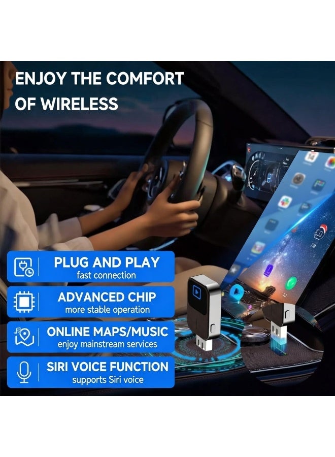 محول أندرويد أوتو لاسلكي 2025، محعل كاربلاي لاسلكي مع منفذ USB/Type-C جاهز للتشغيل، محول كاربلاي، محعل كاربلاي للسيارات، محعل كاربلاي لاسلكي لنظام iOS 12 / أندرويد 11 أو أحدث. - Image 2