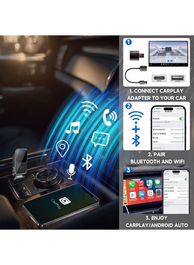 محول أندرويد أوتو لاسلكي 2025، محعل كاربلاي لاسلكي مع منفذ USB/Type-C جاهز للتشغيل، محول كاربلاي، محعل كاربلاي للسيارات، محعل كاربلاي لاسلكي لنظام iOS 12 / أندرويد 11 أو أحدث. - Image 5