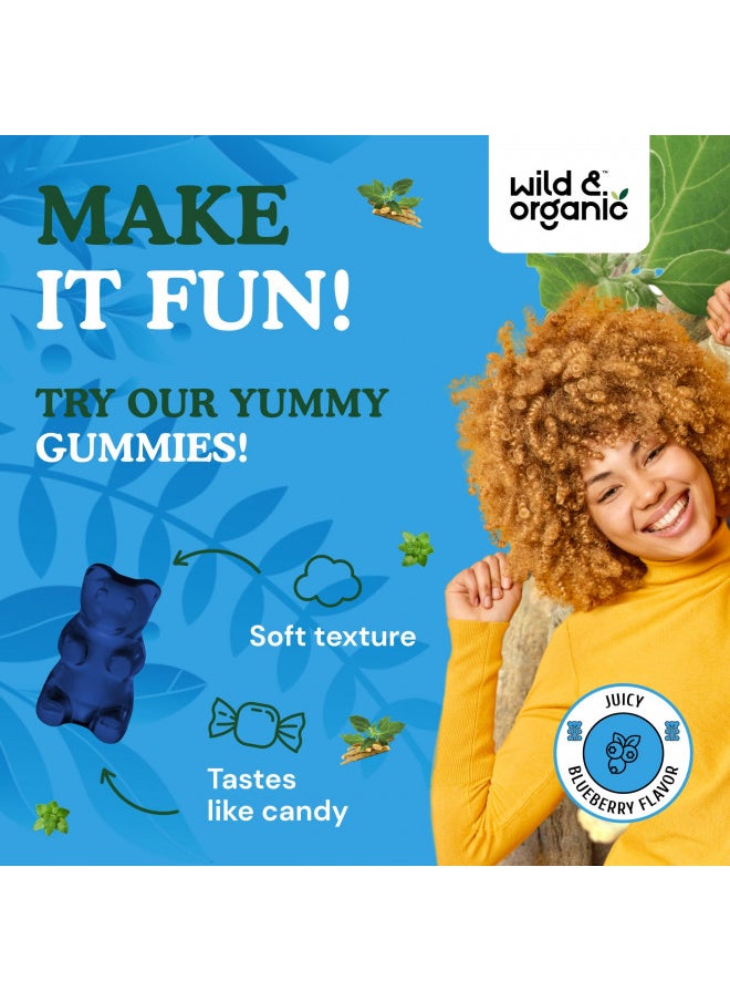 Wild & Organic - Wild & Organic Calm & Mood Support Gummies - Herbal Supplement with Magnesium, L-Theanine, Ashwagandha, Lemon Balm & Bacopa - Support Calmness, Alertness, Stress Relief - Vegan, Non-GMO - 60 Chews - Image 1