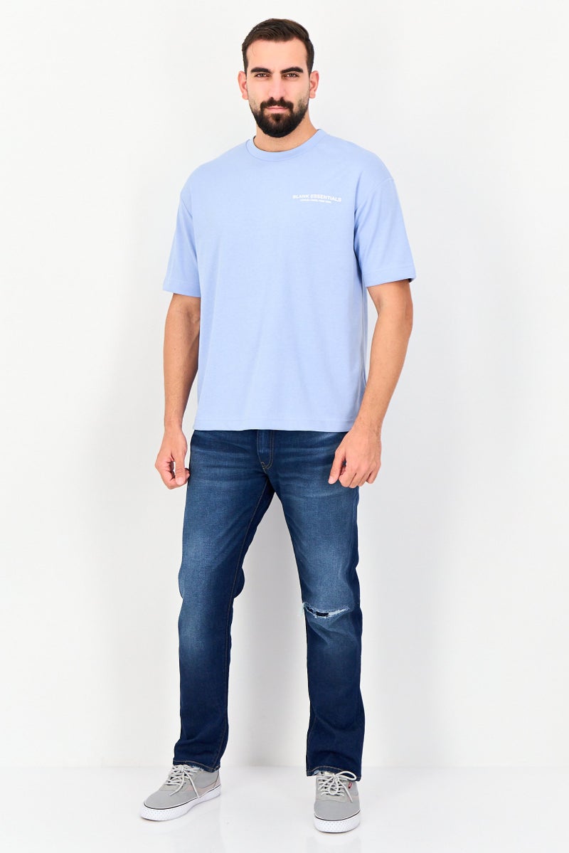 Blank Essentials Men Crew Neck Short Sleeve  Graphic Print T-Shirt, Blue - Image 4