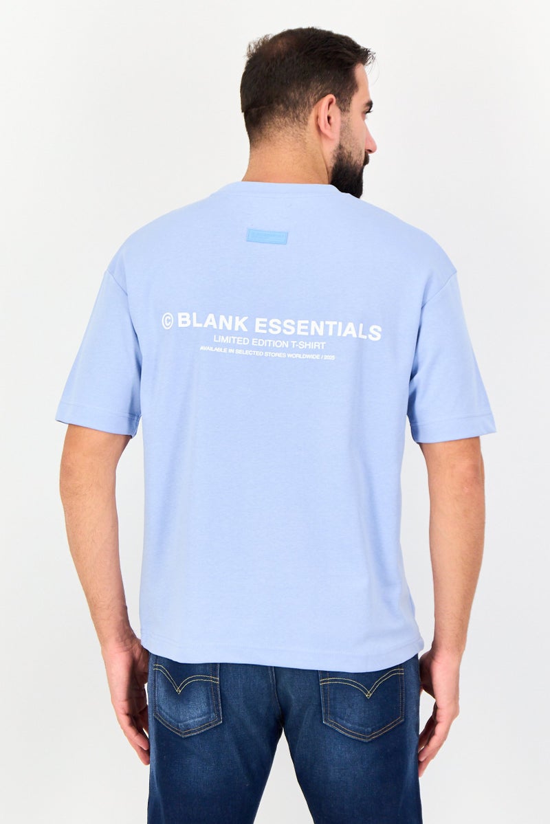 Blank Essentials Men Crew Neck Short Sleeve  Graphic Print T-Shirt, Blue - Image 3