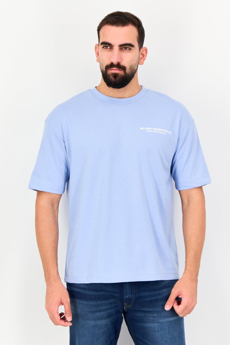 Blank Essentials Men Crew Neck Short Sleeve  Graphic Print T-Shirt, Blue - Image 1