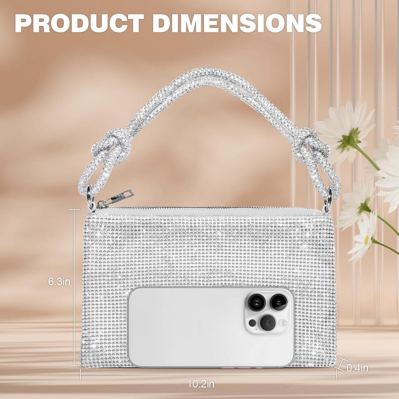 lovyoCoCo Clutch Purse for Women,Sparkly Rhinestone Evening Bag Wedding & Party Accessories,Handbag Fits Phone,Wallet & Lipstick (Silver Rhinestone) - Image 4