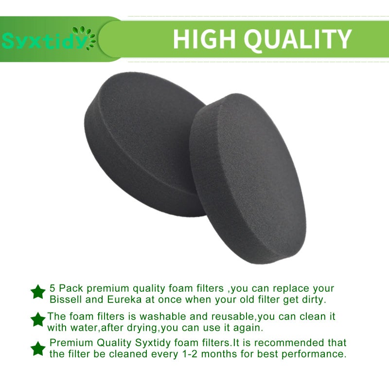 Syxtidy Premotor Filter for Bissell Powerforce Helix Bagless Vacuum 2191, 2190, 2254, 2256, 1700,Foam Filters Replace Parts #1608225,5 Pack,Black - Image 3