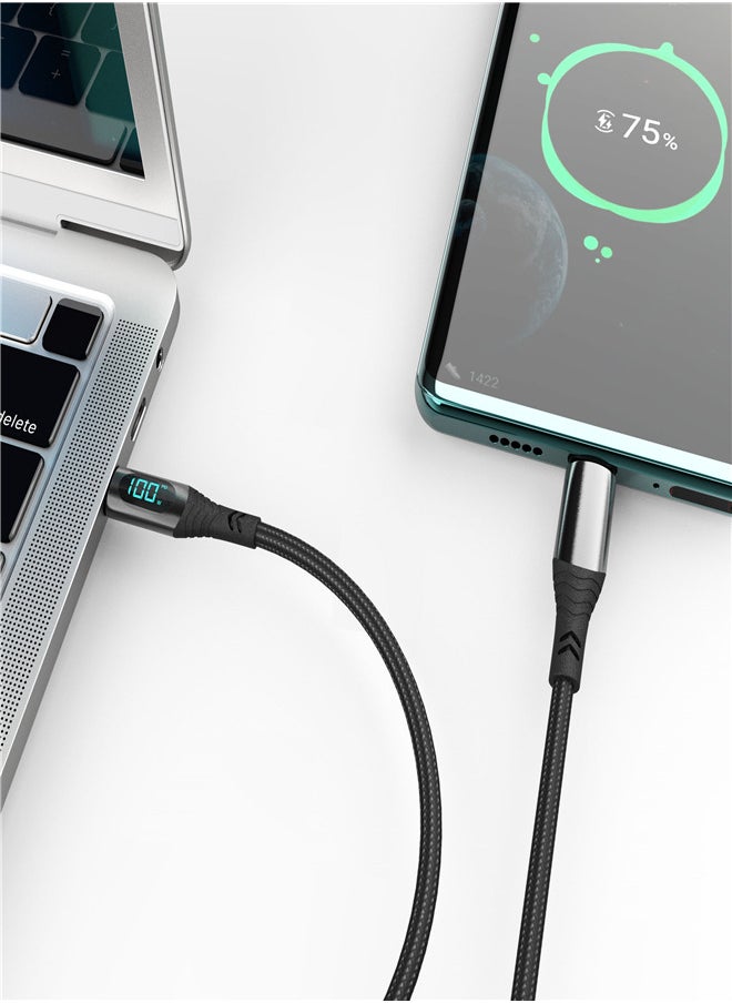 USB C to USB C PD 100W Fast Speed Charging Cable, 5A Charging Type C Nylon Braided Cable with LED Display, 480Mbps Fast Data Transfer Speed, for IPhone 15, 16, Huawei Samsung Fast Charging Cable
