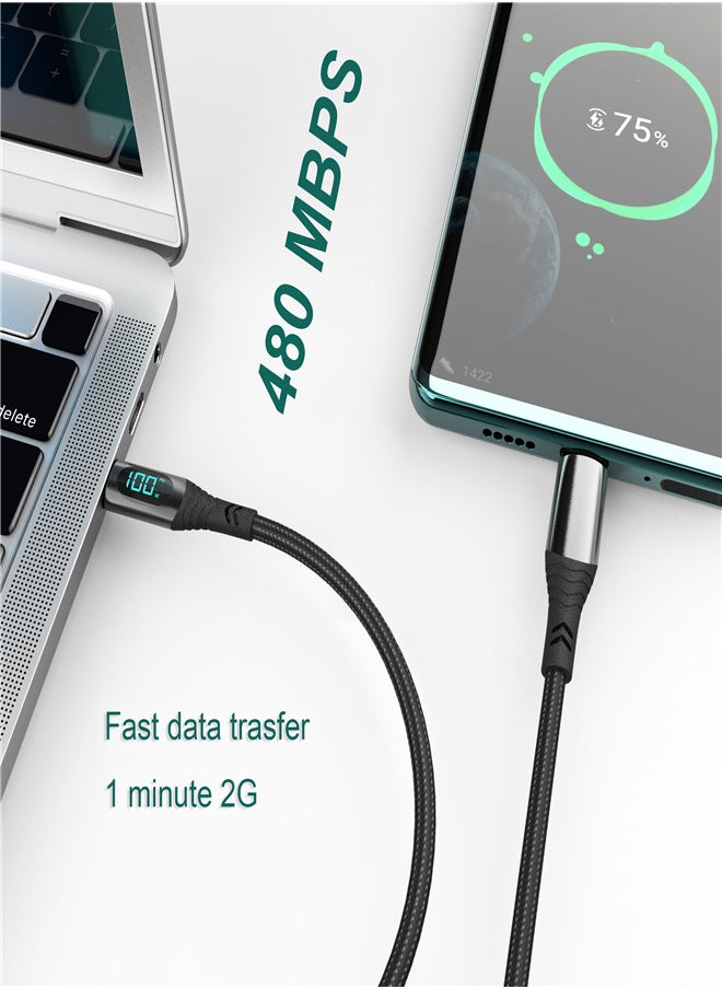 Sendem USB C to USB C PD 100W Fast Speed Charging Cable, 5A Charging Type C Nylon Braided Cable with LED Display, 480Mbps Fast Data Transfer Speed, for IPhone 15, 16, Huawei Samsung Fast Charging Cable  - Image 2