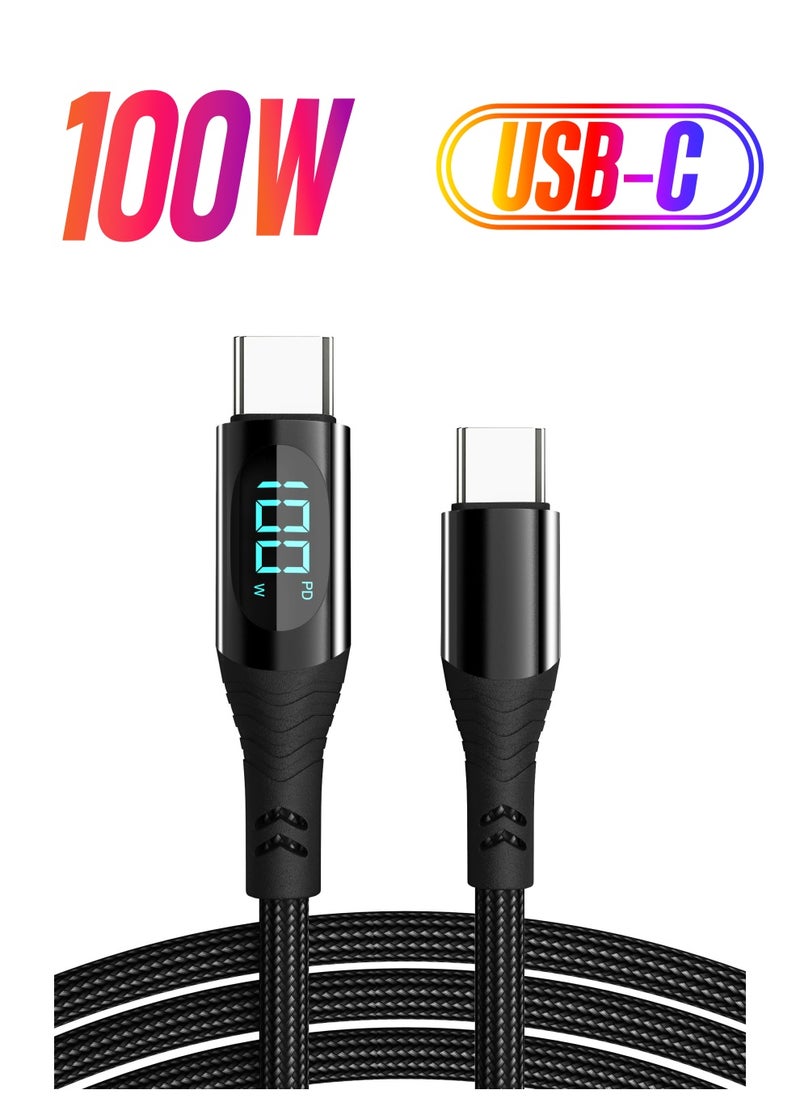 Sendem USB C to USB C PD 100W Fast Speed Charging Cable, 5A Charging Type C Nylon Braided Cable with LED Display, 480Mbps Fast Data Transfer Speed, for IPhone 15, 16, Huawei Samsung Fast Charging Cable  - Image 1