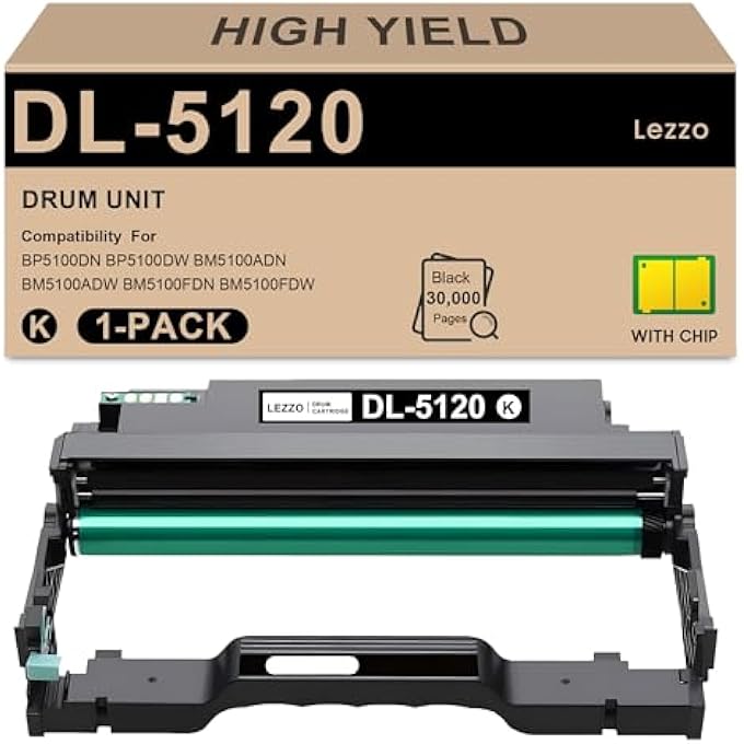 5120 DL-5120 DL5120 DRUM UNIT 1-PACK BLACK TL-5120 DRUM UNIT REPLACEMENT FOR PANTUM TL-5120 DRUM FOR BP5100DN BP5100DW BM5100ADN BM5100ADW BM5100FDN BM5100FDW PRINTER - Image 1