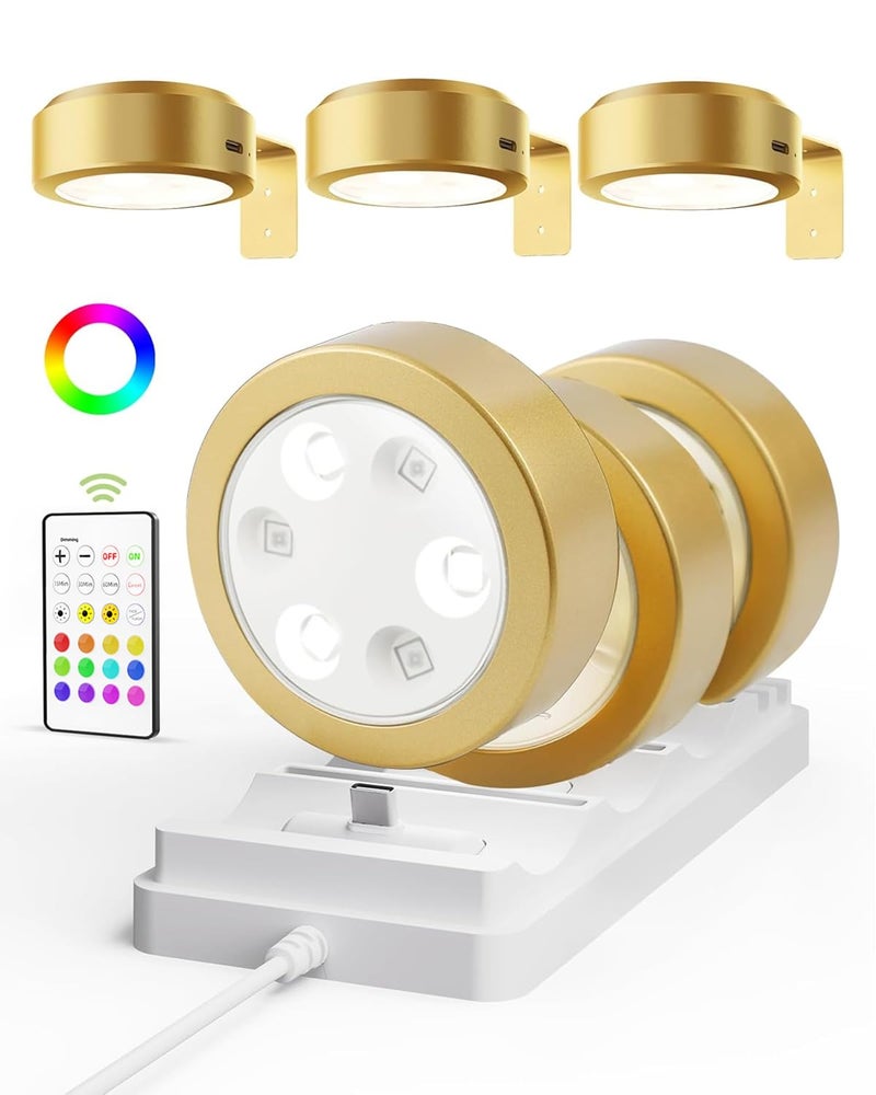 EZVALO Picture Lights for Wall Rechargeable Battery Magnetic Poster Lights with 3 Color Temps 12 RGB Remote Dimmable Timer Light Wall Decor Light for Art Display 6 Pack with Charging Station - Image 2