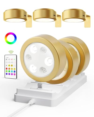 EZVALO Picture Lights for Wall Rechargeable Battery Magnetic Poster Lights with 3 Color Temps 12 RGB Remote Dimmable Timer Light Wall Decor Light for Art Display 6 Pack with Charging Station - Image 1