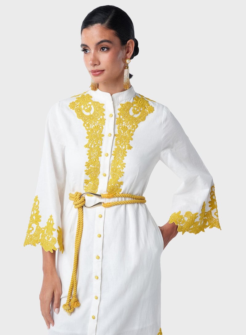 Threadz by Ajooni Embroidered Shirred Dress - Image 3