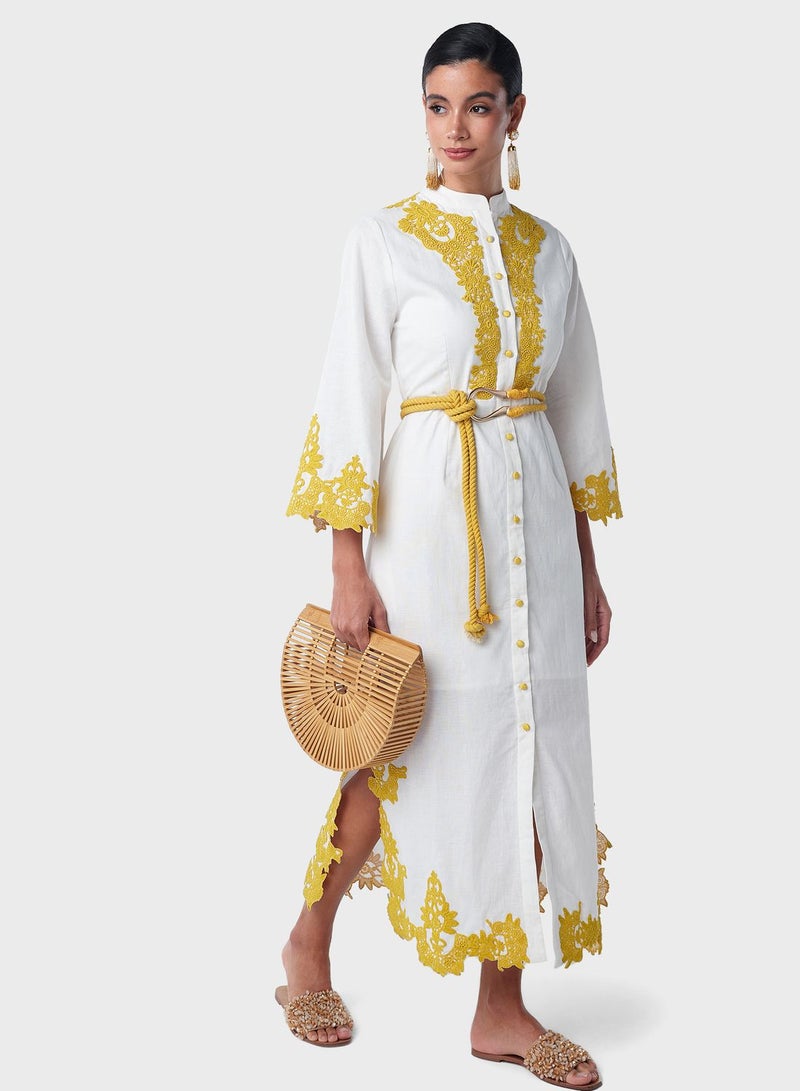 Threadz by Ajooni Embroidered Shirred Dress - Image 4