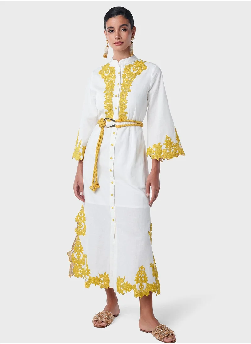 Threadz by Ajooni Contrast Embroidered Shirt Dress