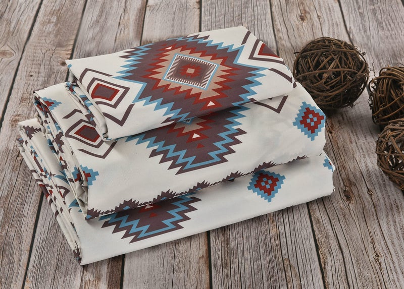 De Leon Collections Sonoma Diamonds Southwestern Tribal Geometric Twin Sheet Set Sheet and Pillowcase Set