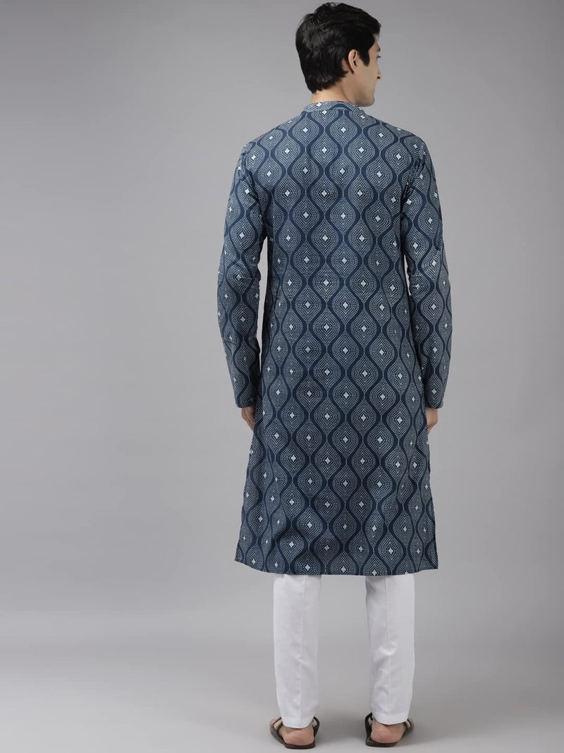 See Designs Cotton Printed Regular Fit Mens Kurta (SDKT1039L_Blue_L) - Image 3